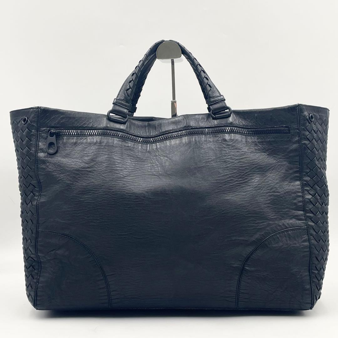 【美品】ボッテガ トートバッグ スコルピート イントレチャート大容量 メンズ 黒