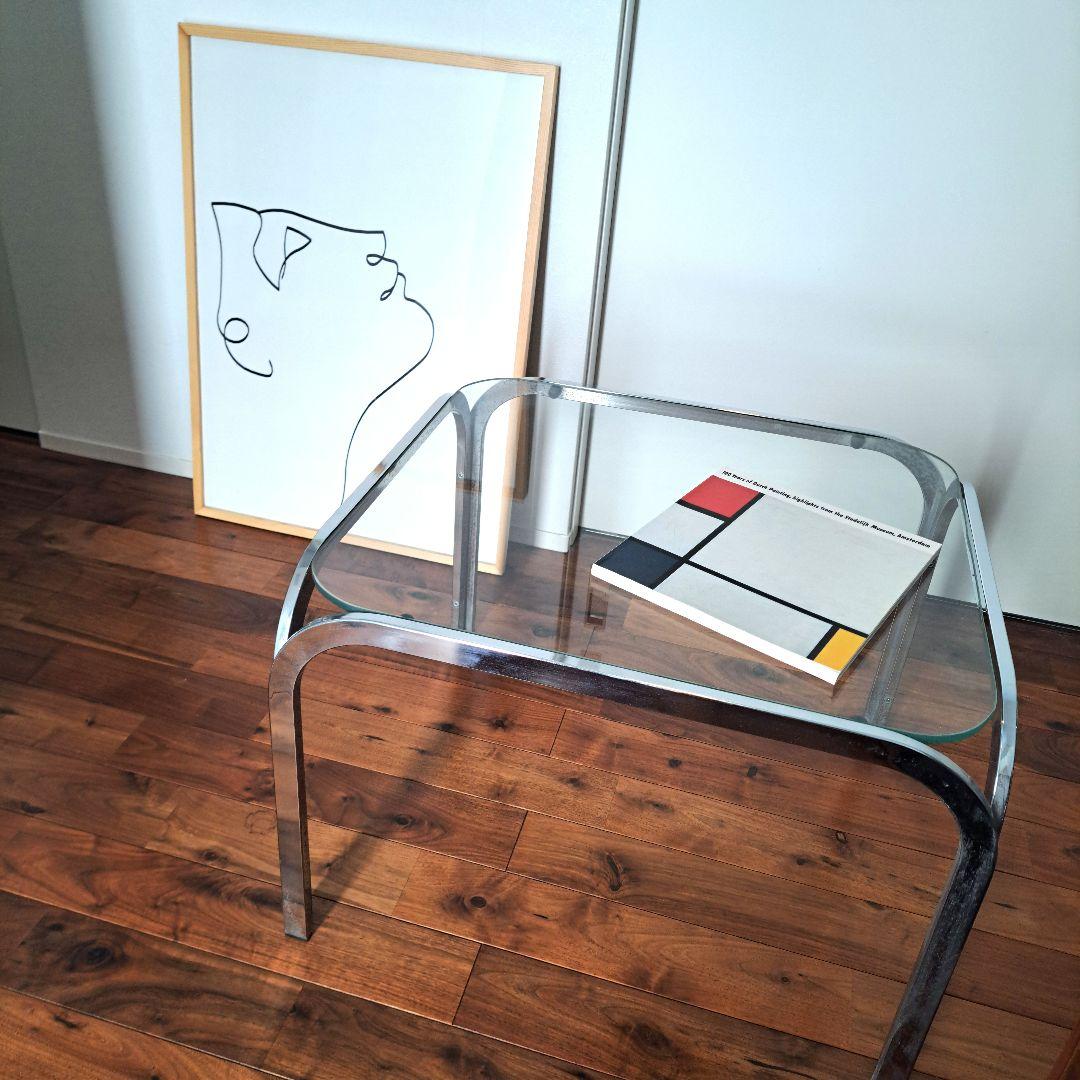 【アンティーク】アイアンフレーム インダストリアル スクエア ガラスローテーブル