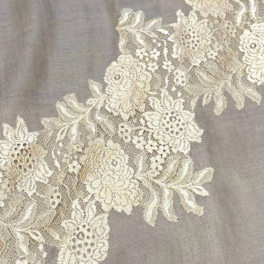 ヴィンテージシェイズ 高級レース付ストール シルク&ウール 異素材デザイン