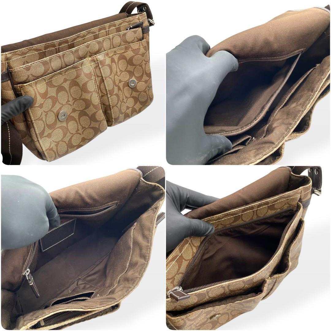 美品　COACH コーチ メッセンジャーバッグ 革 PVC ブラウン　斜め掛け