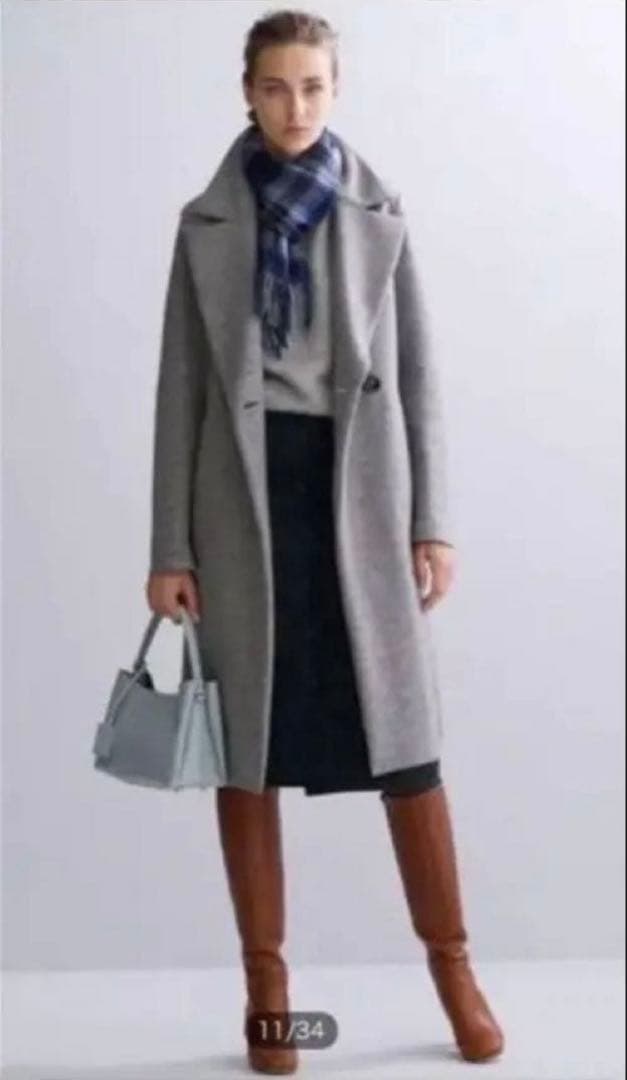 美品　23区Moessmer MILLEDJERSEYロングウールコート　グレー