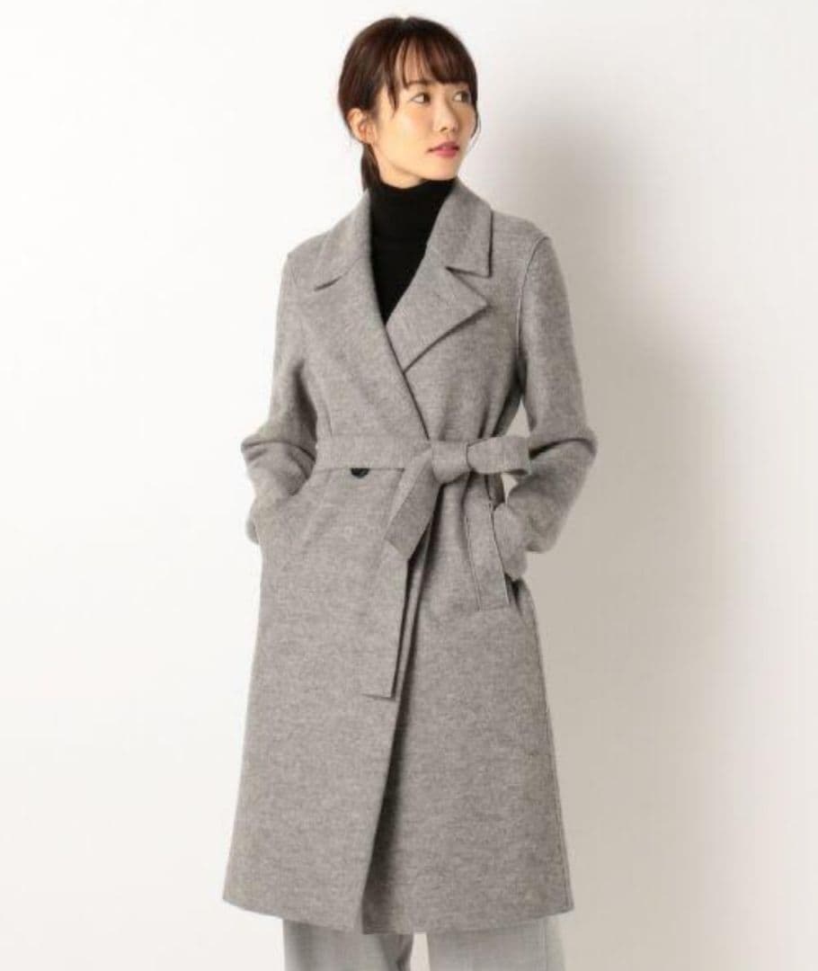 美品　23区Moessmer MILLEDJERSEYロングウールコート　グレー