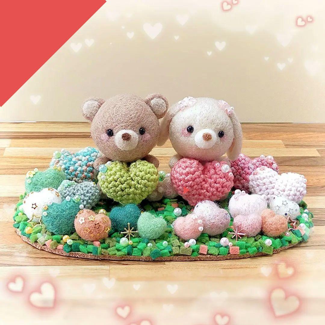 ✿羊毛フェルト✿くまさんとうさぎさんのHappy Wedding♡✿ハート✿