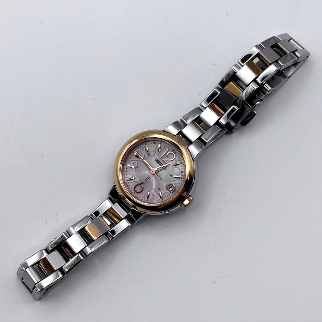 セイコー ルキア 電波ソーラー デイト レディース ピンク 稼働品