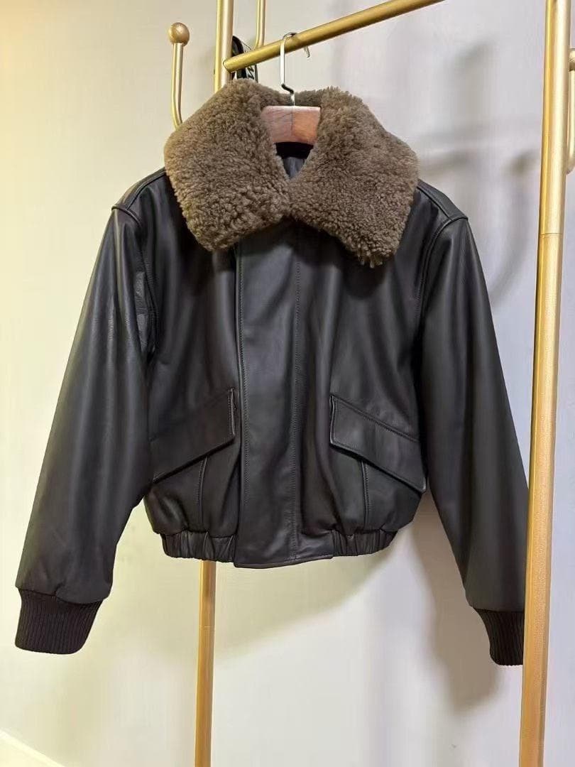 ジャケット・アウター Lemaire LEATHER BLOUSON WITH SHEARLING