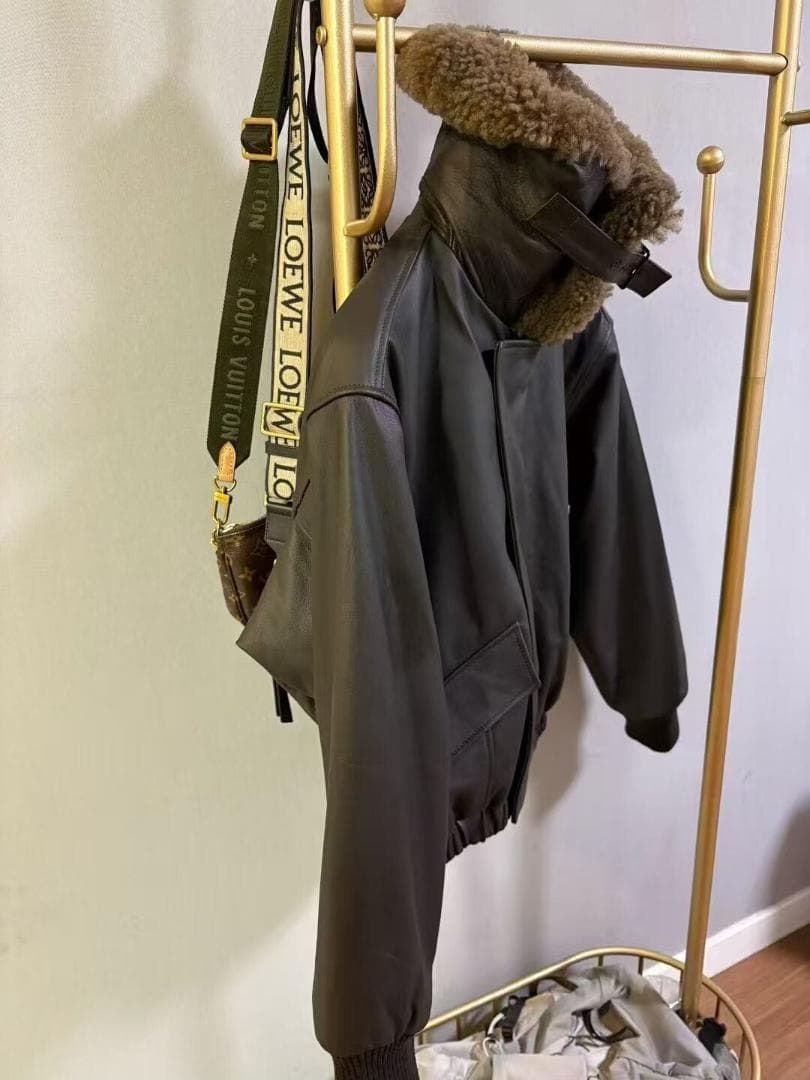 ジャケット・アウター Lemaire LEATHER BLOUSON WITH SHEARLING