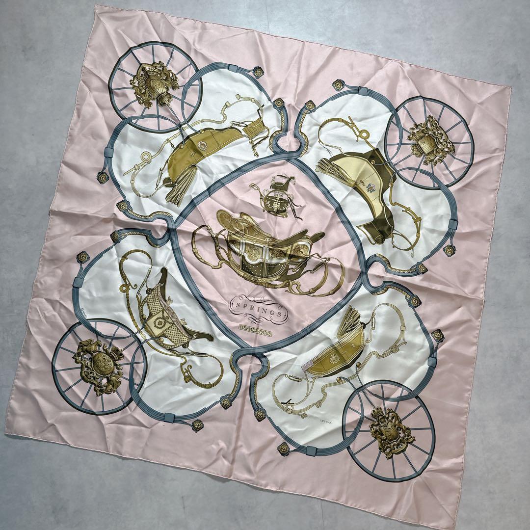 HERMES エルメス スカーフ カレ90 シルク SPRINGS ピンク