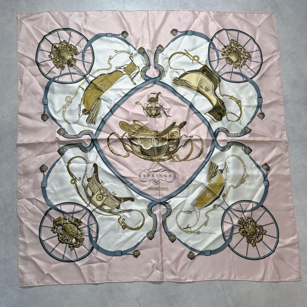HERMES エルメス スカーフ カレ90 シルク SPRINGS ピンク
