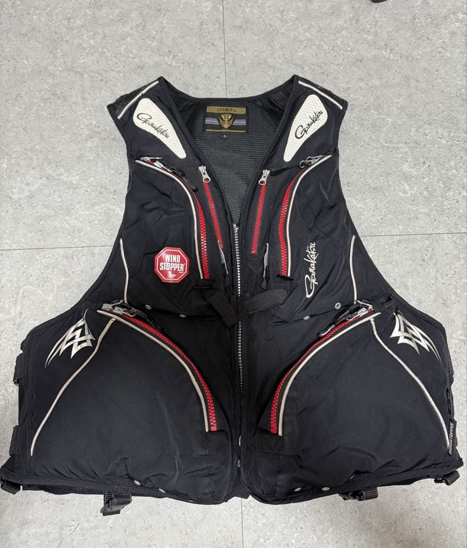 がまかつ　ライフジャケット Lサイズ　Windstopper ブラック×シルバー