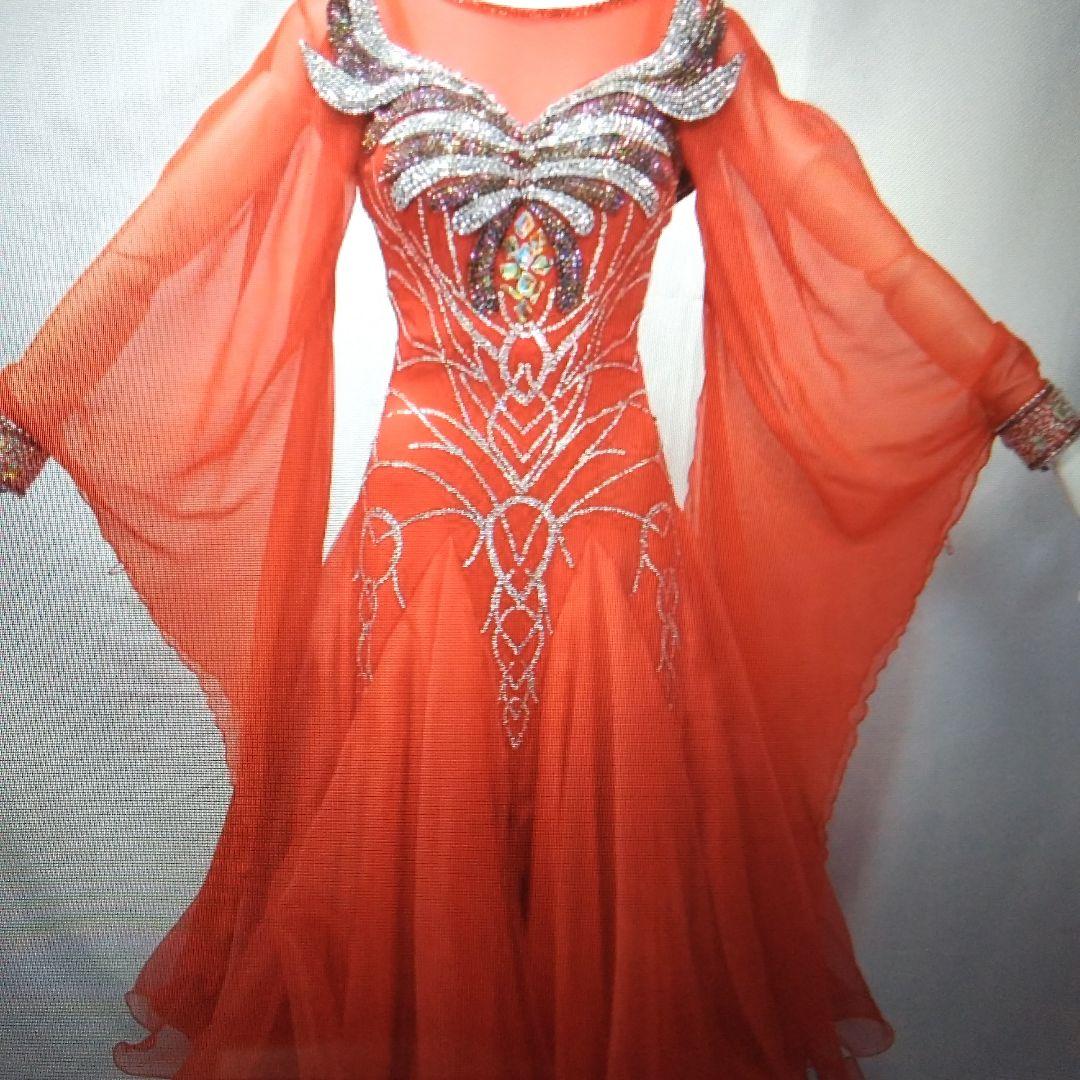 日本製 赤色シフォン社交ダンスドレス