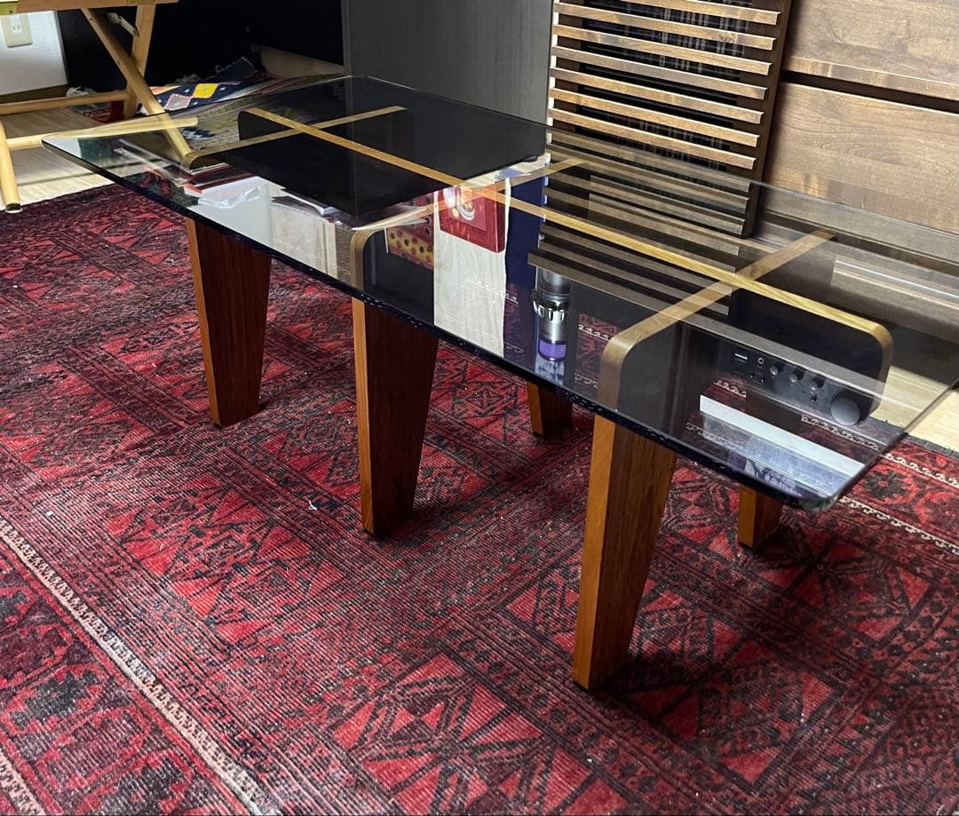 アンティーク　ガラスローテーブル　ミッドセンチュリー