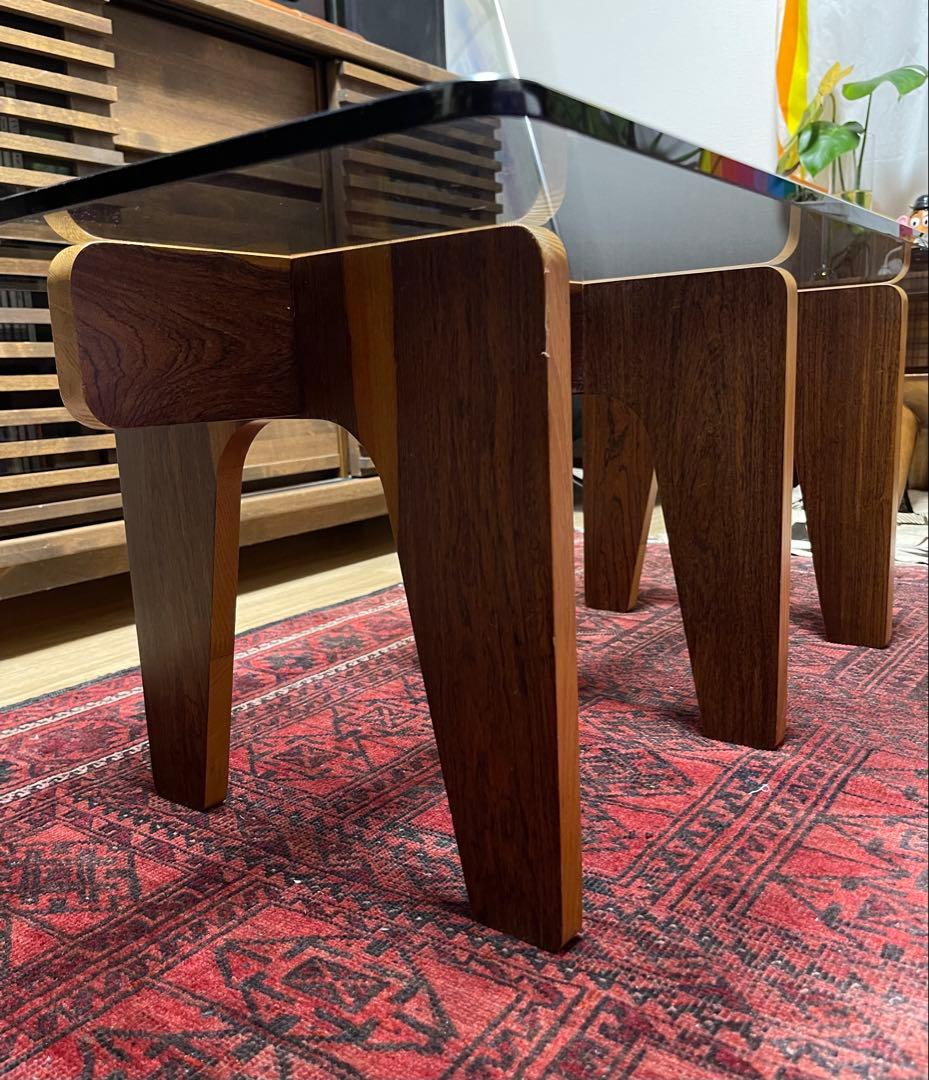 アンティーク　ガラスローテーブル　ミッドセンチュリー