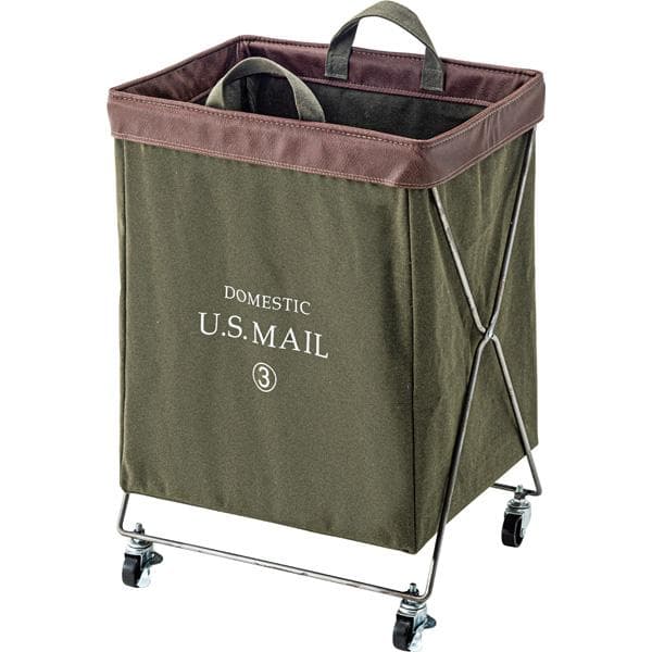 アメリカン 移動簡単 縦長 キャスター付き キャンプ 洗濯カゴ 収納 緑