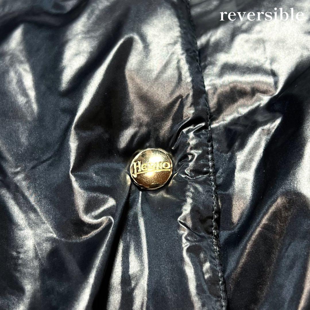 ヘルノ　リバーシブル　ダウンコート　洗えるダウン　40 Mサイズ　紺　極美品