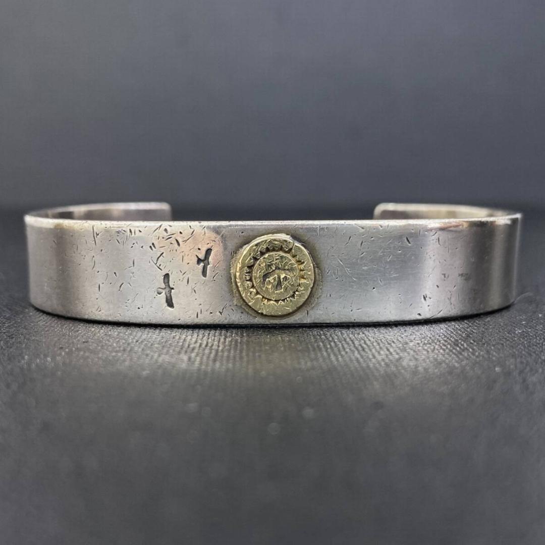 goro's OLD K18 毛彫り イーグルメタル シルバー 平打ちバングル