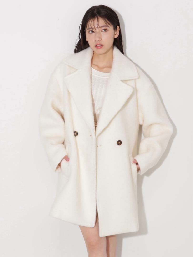 ジルバイジル シャギーツイード素材バリエーションミドルコート アイボリー