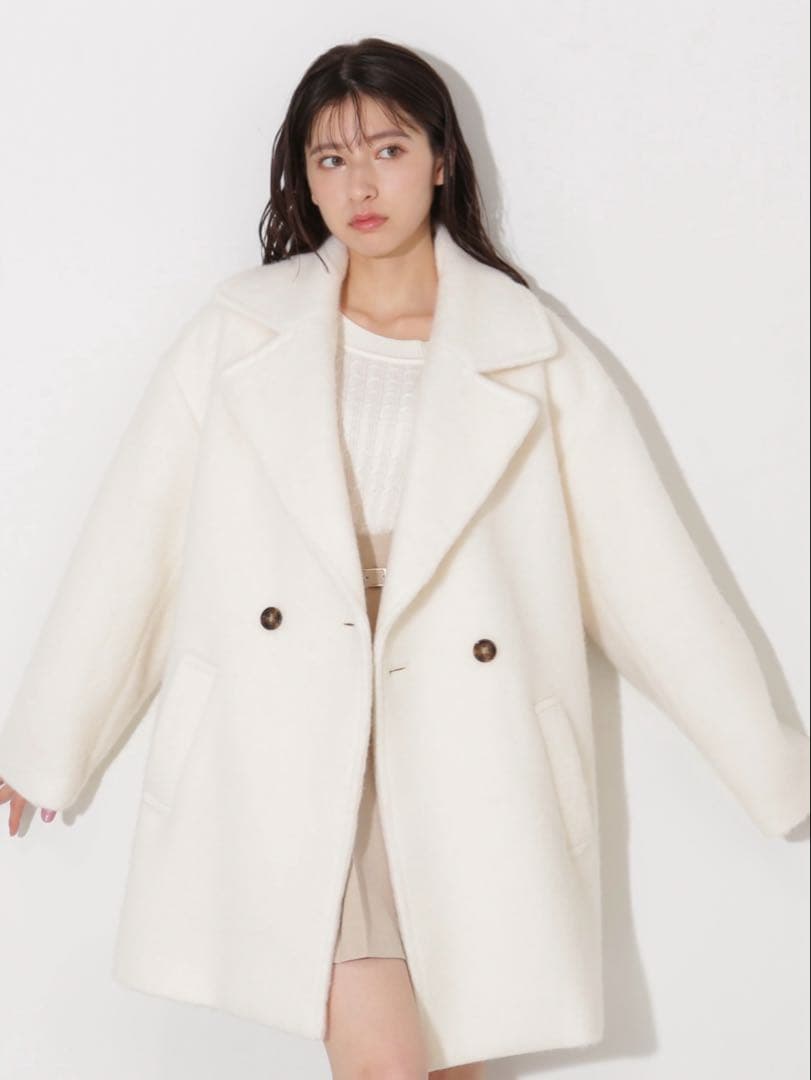 ジルバイジル シャギーツイード素材バリエーションミドルコート アイボリー