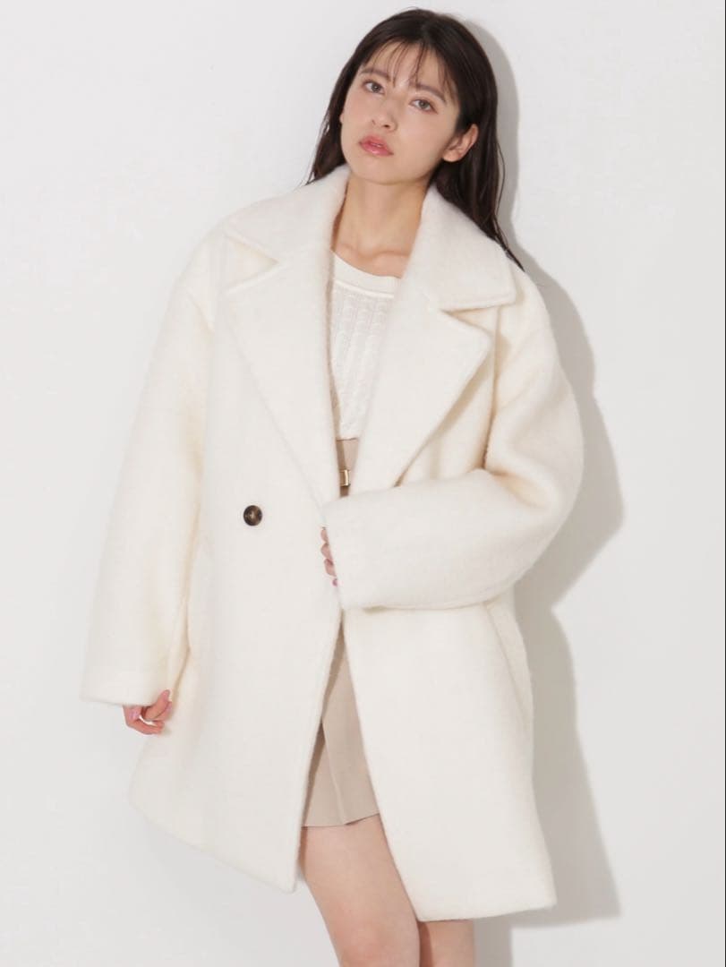 ジルバイジル シャギーツイード素材バリエーションミドルコート アイボリー