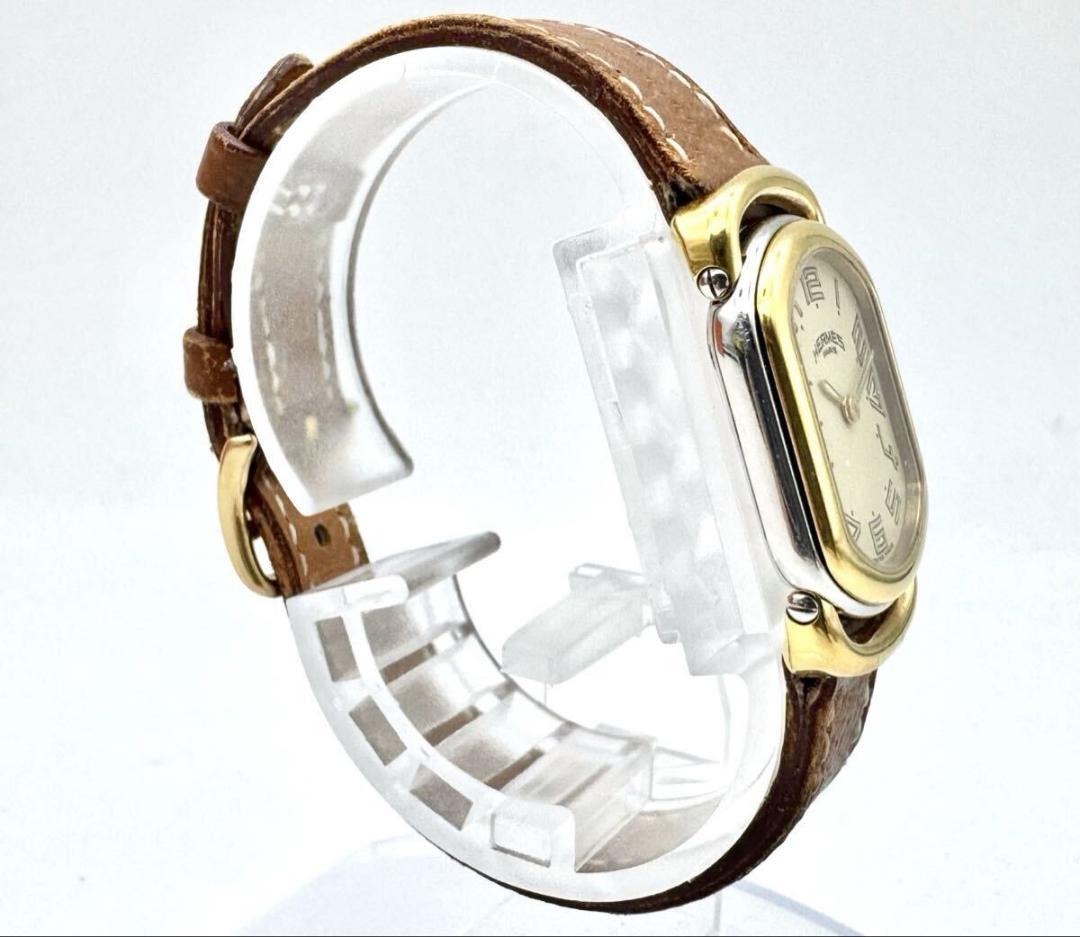 美品 箱付 エルメス クォーツ ラリー コンビ 純正レザーベルト アイボリー