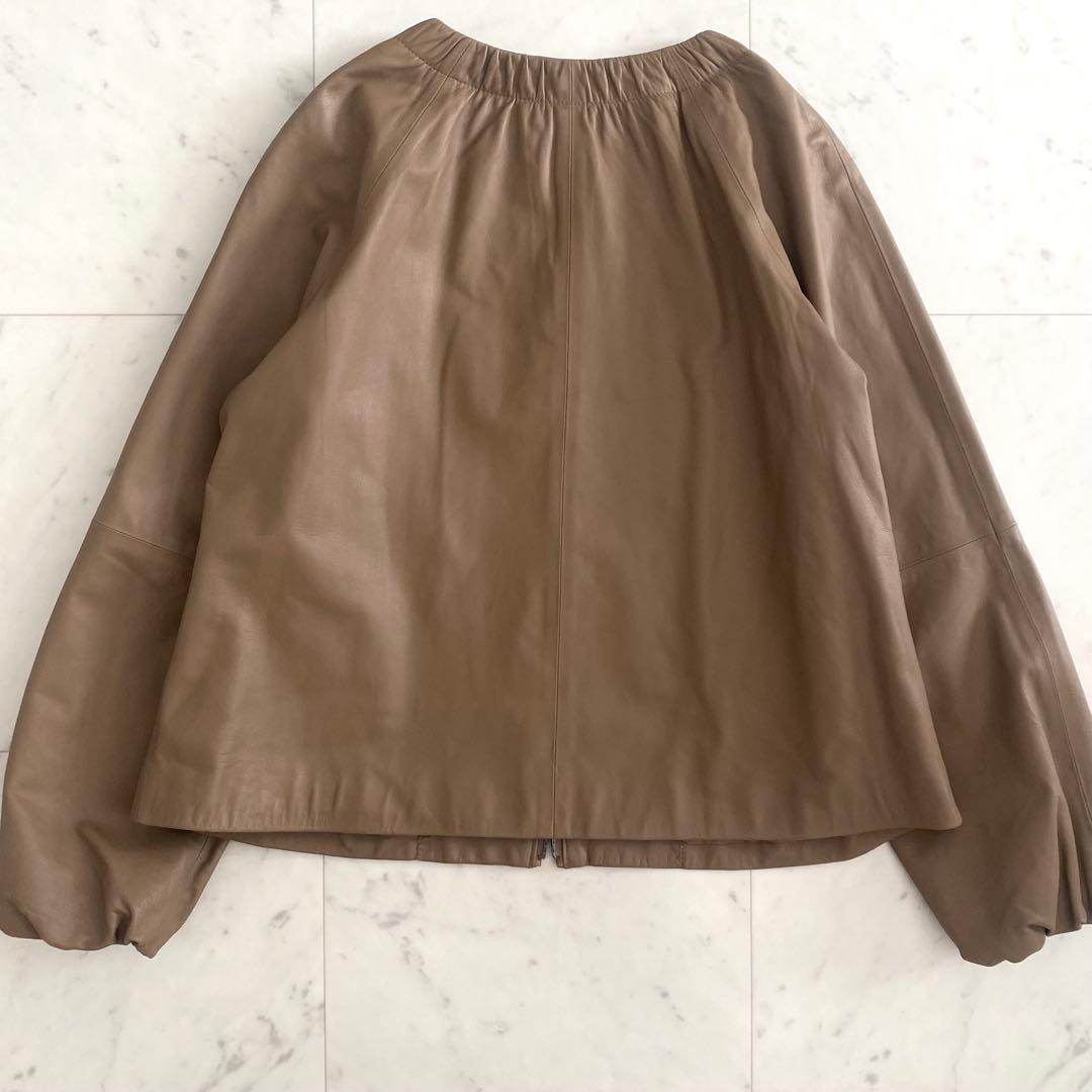 美品 ダーマコレクション 本革ラムレザーノーカラージャケット 大きいサイズ 13