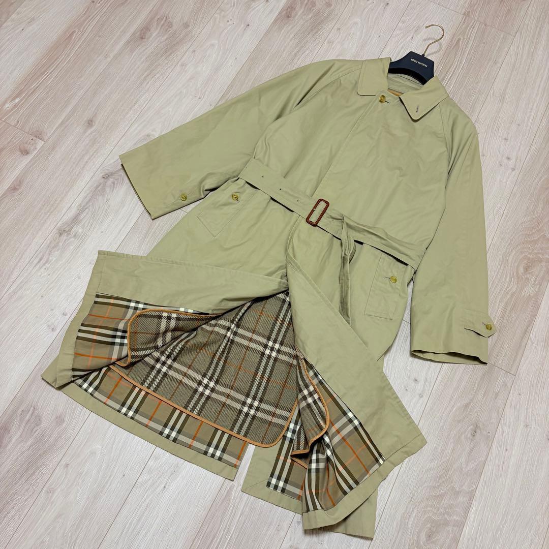 【ベルト付き】バーバリー　ステンカラーコート　ノバチェック　ベージュ　M相当