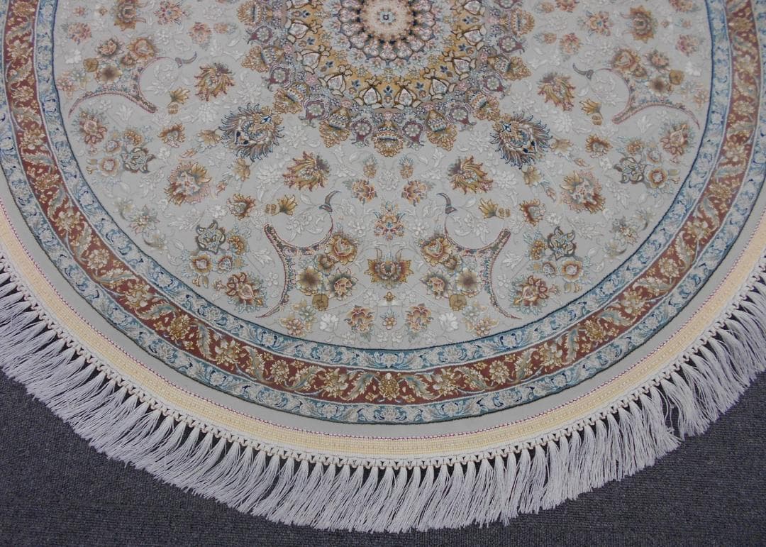 225万ノット、超高密度織！ 本場イラン産 絨毯！円形200cm‐200121