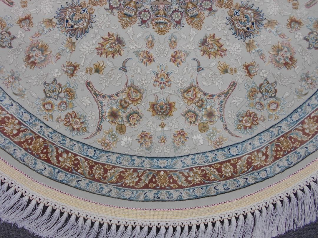 225万ノット、超高密度織！ 本場イラン産 絨毯！円形200cm‐200121