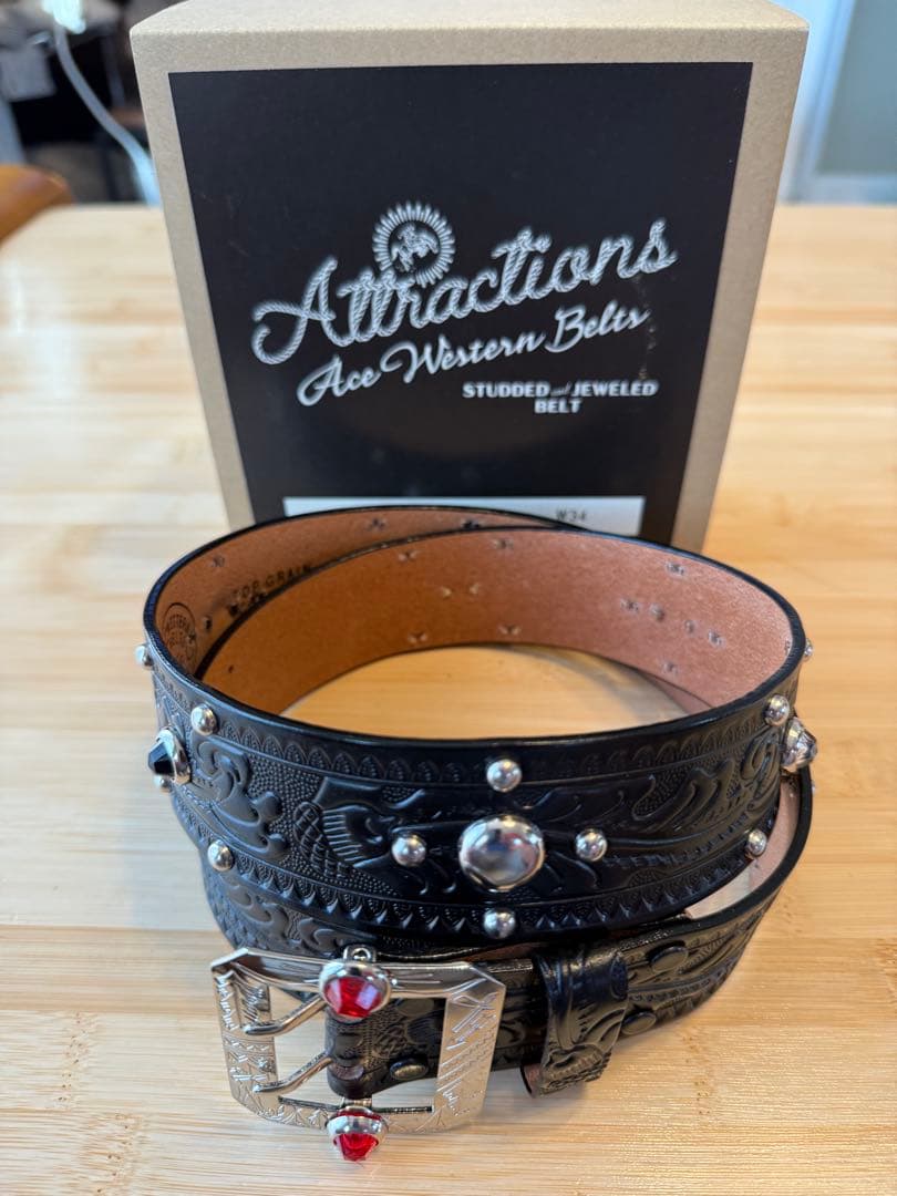 ⭐️新品未使用⭐️アトラクションズ×エースウエスタンベルト⭐️ブラックレザー⭐️34