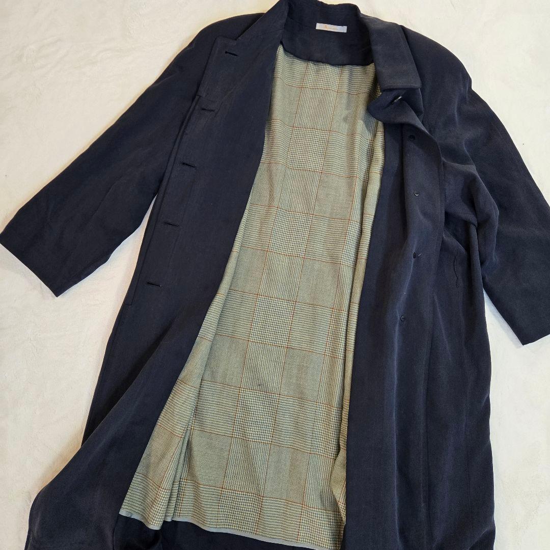 ​【極上の艶】アクアスキュータム シルク100% ステンカラーコート ライナーL