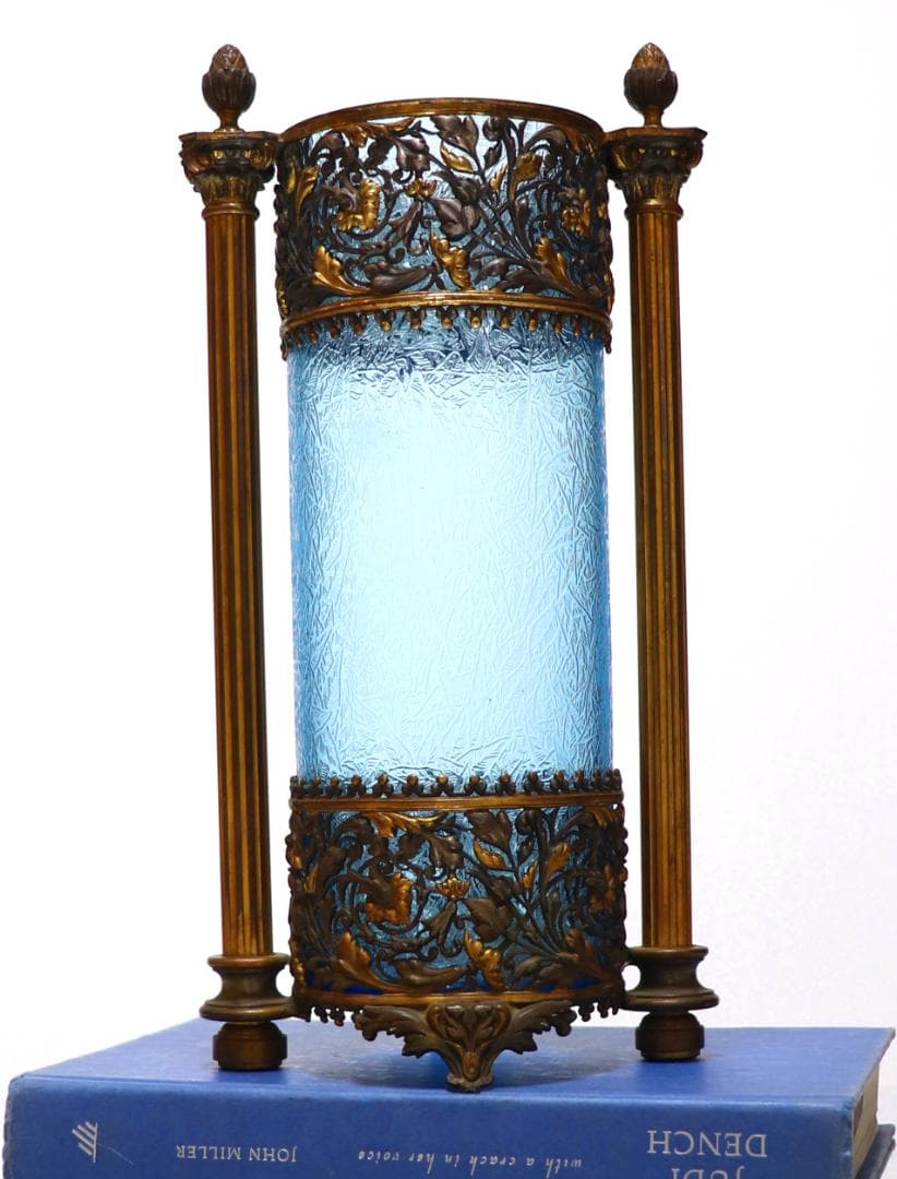 オールド・バカラ 美術館級 30.5cm 大型ブロンズ装飾建築様式 花瓶 青硝子