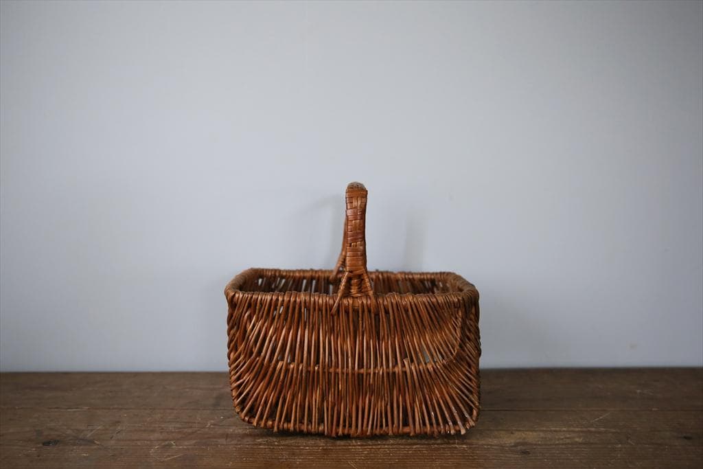 フランスアンティークラタン製バスケット/パニエ/アラログカゴ籐籠(77-248)