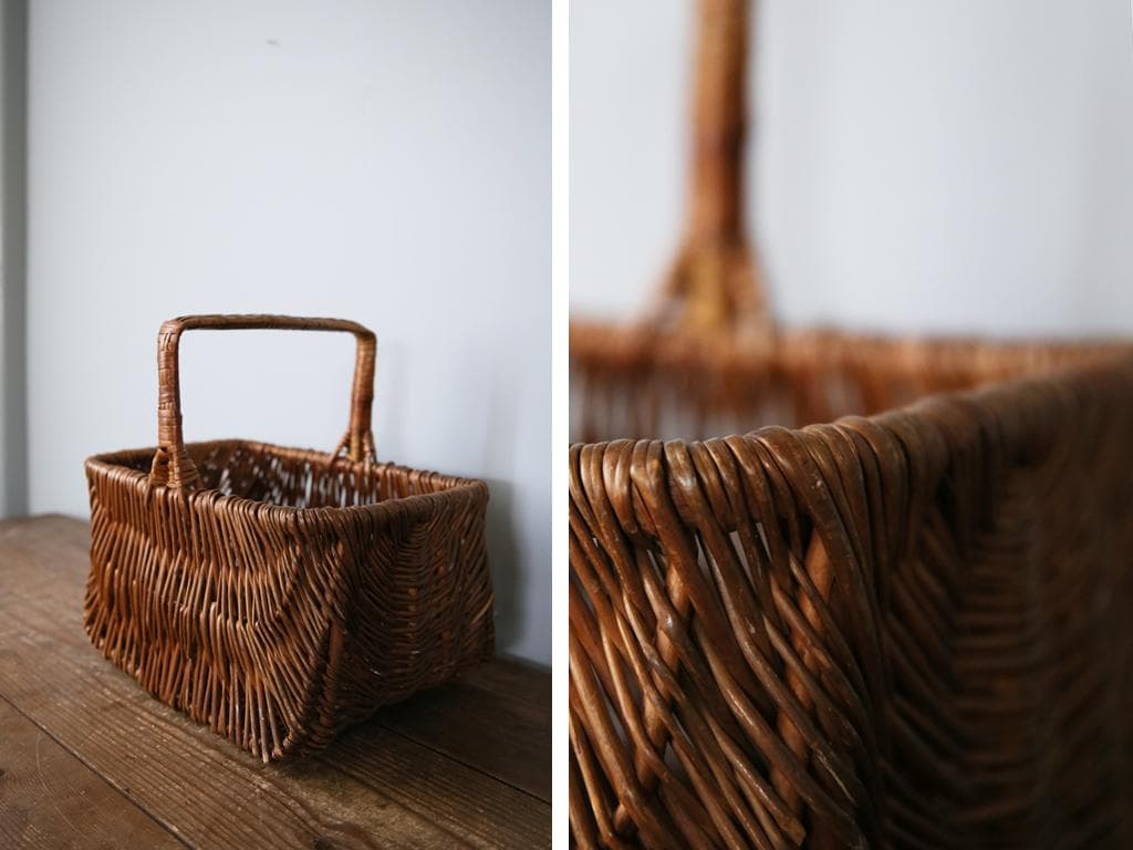 フランスアンティークラタン製バスケット/パニエ/アラログカゴ籐籠(77-248)
