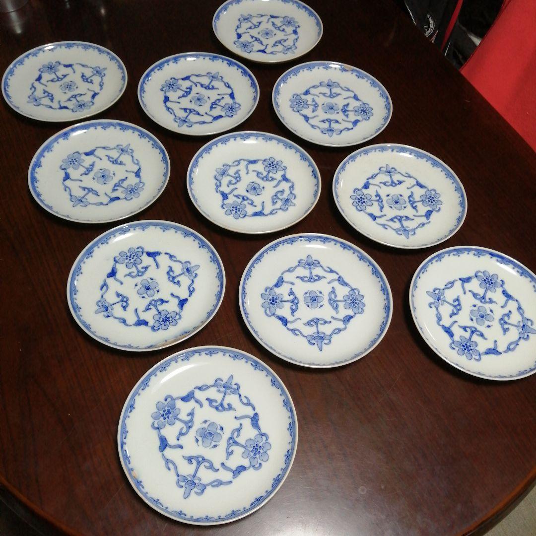 九谷焼　染付中皿　11枚　18.6cm　明治〜大正期