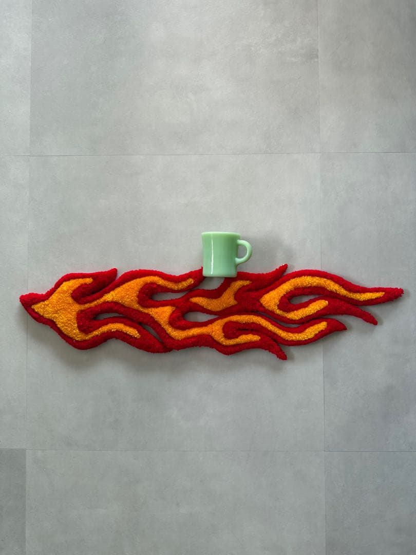 古着 ビンテージ ラグ マット ファイヤーパターン インテリア 置物 美品 希少