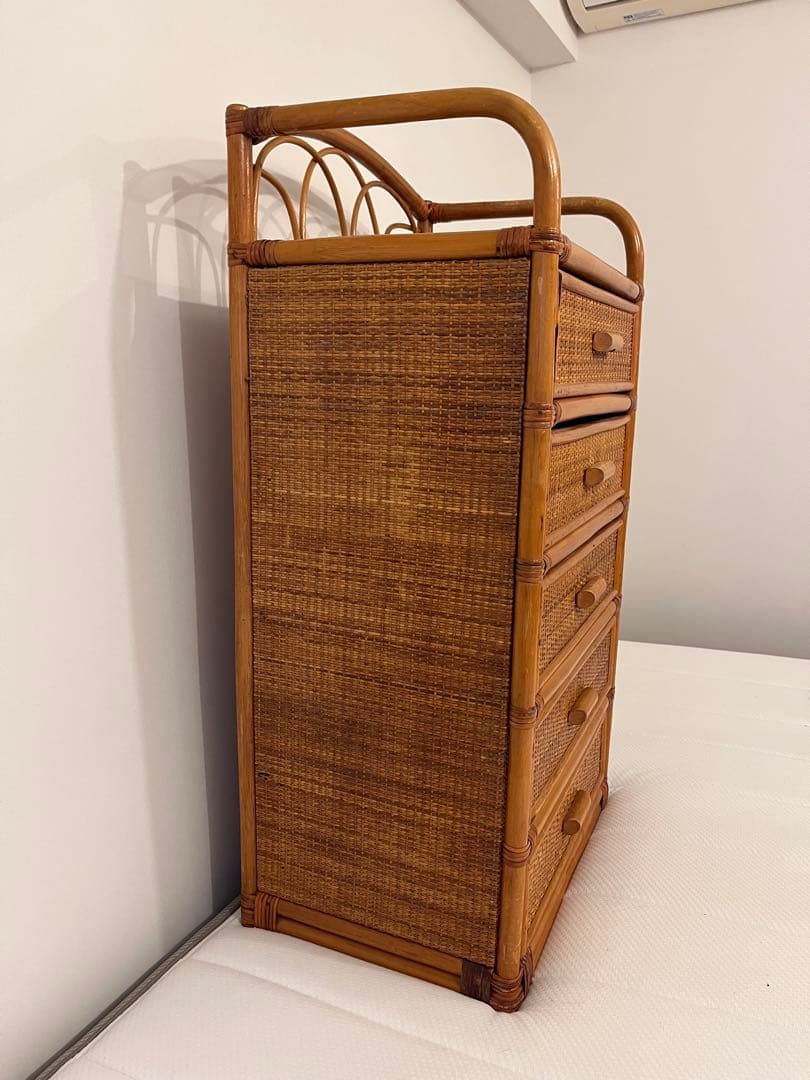 ラタン 籐 5段タンス シェルフ アンティーク