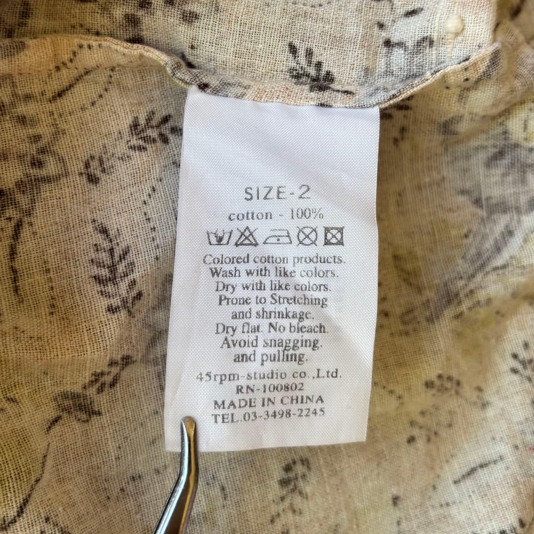 45R ギャザースモック　チュニック　ワンピース　カディコットン　花柄　リボン