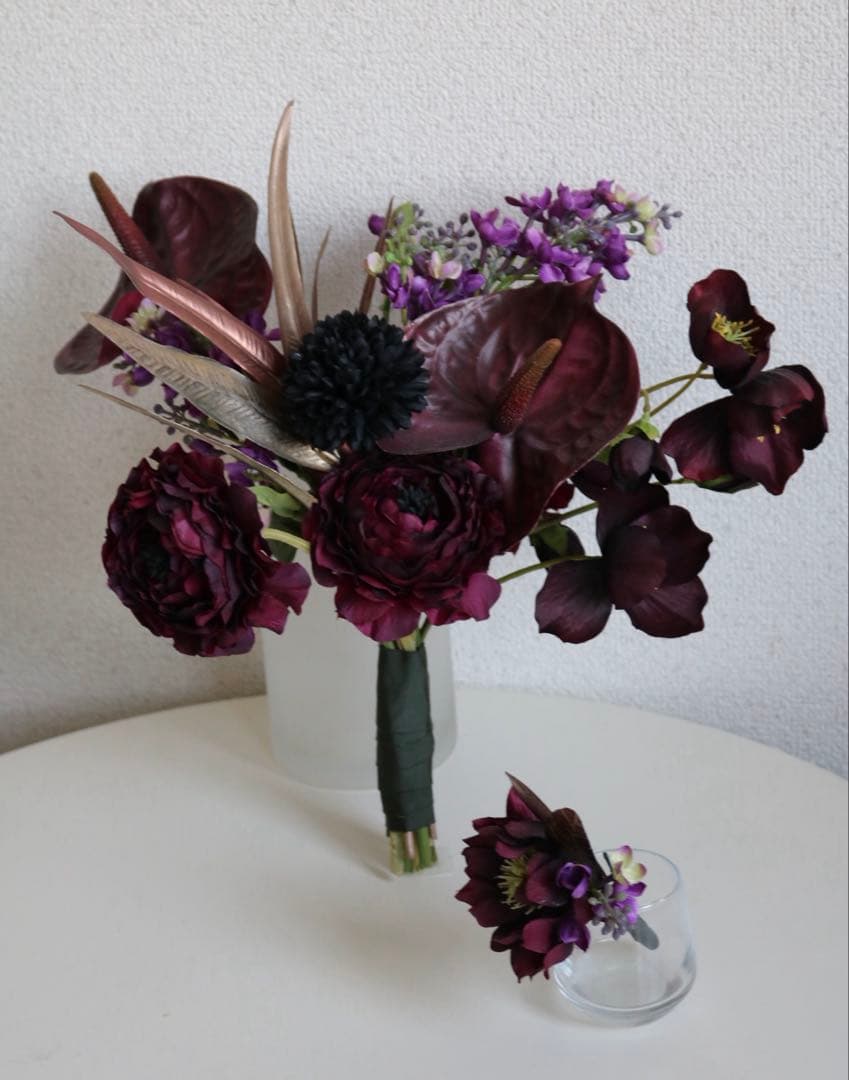 造花 ウェディングブーケ ブートニア付き