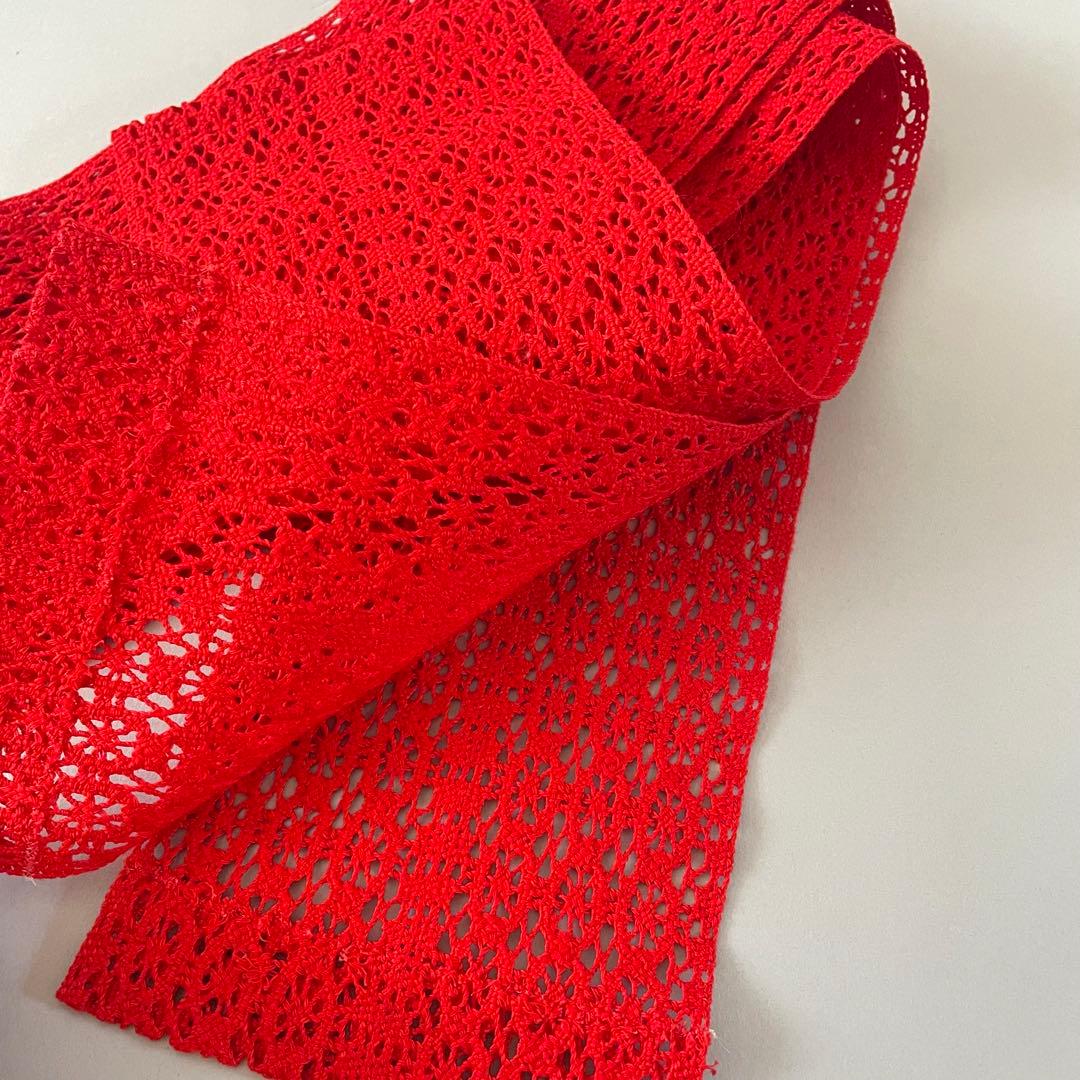 七五三　3歳　正絹　総絞りのお着物セット　赤色半幅帯コーデ