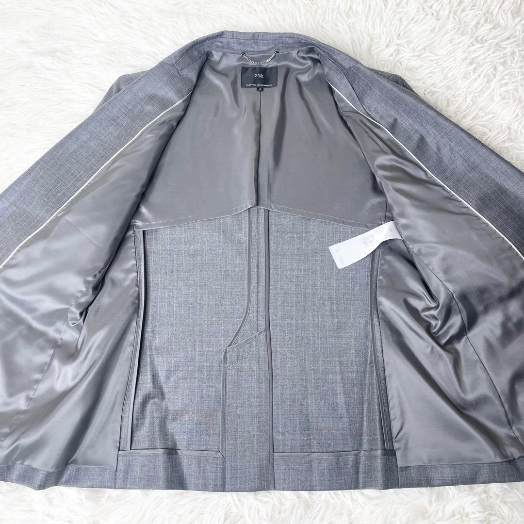 【美品】23区 パンツスーツ グレーストライプ 上XL下L