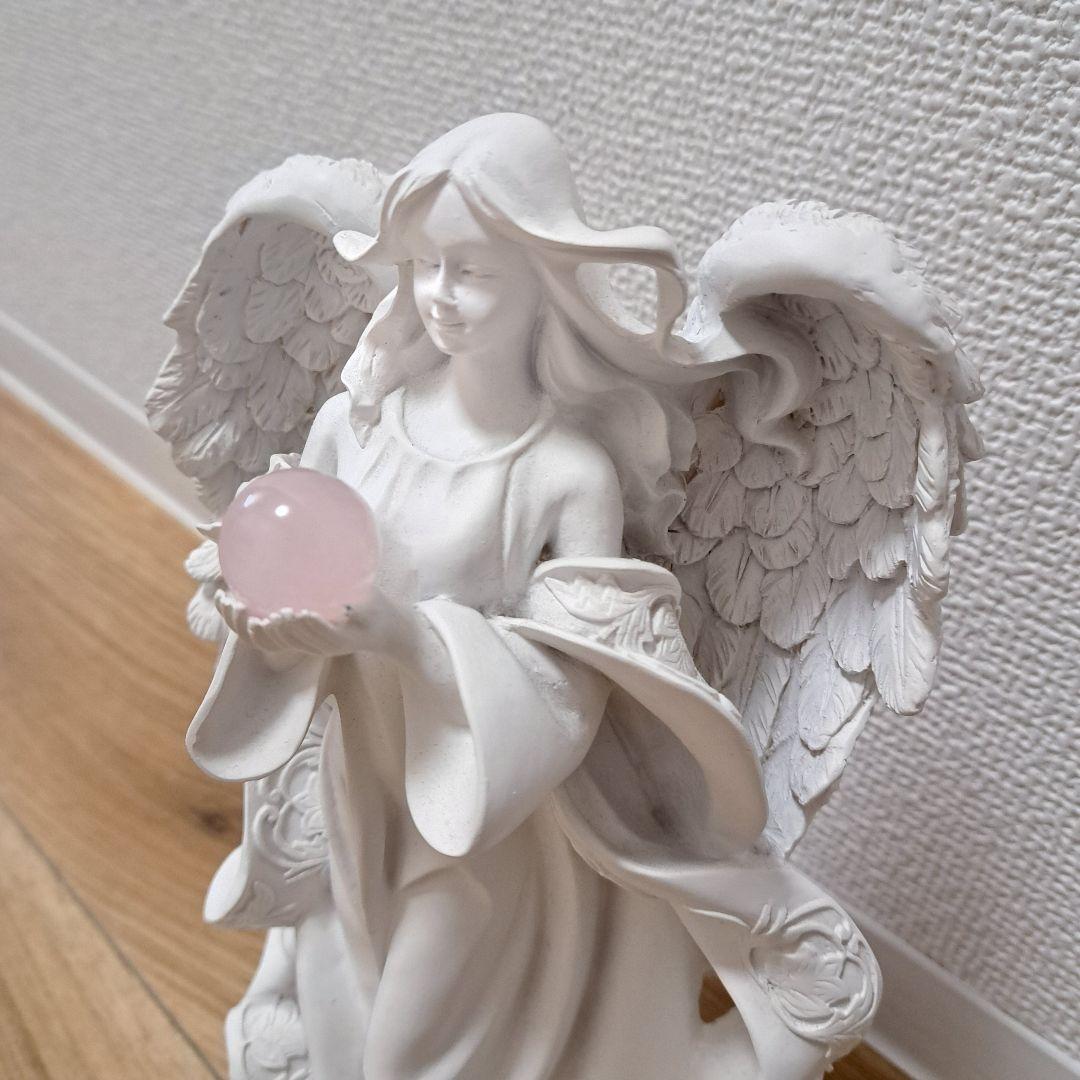 天使のオブジェ　置物　ローズクォーツ　天然石付き