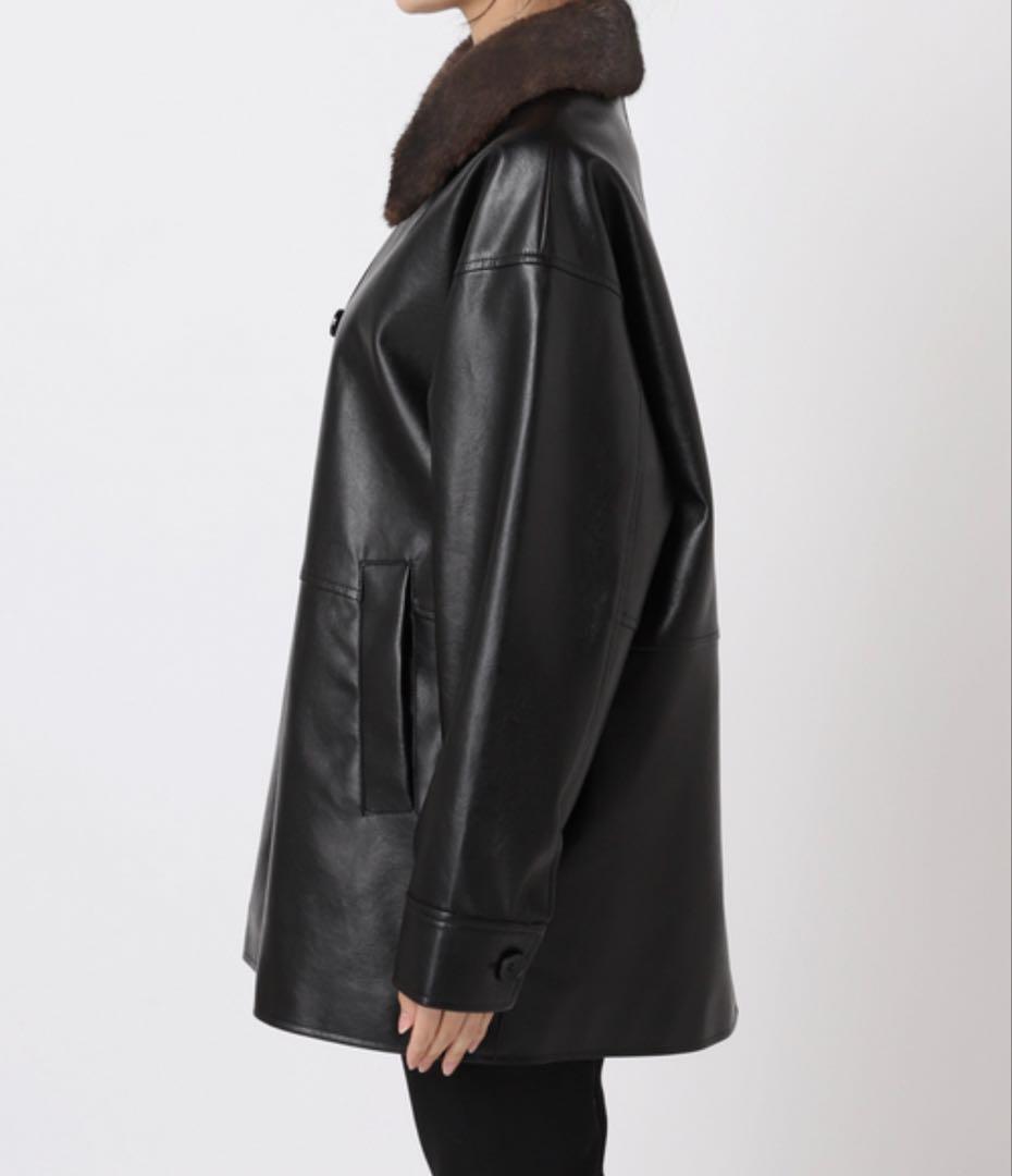 ウォッシャブルフェイクレザーファー襟付カバーオール