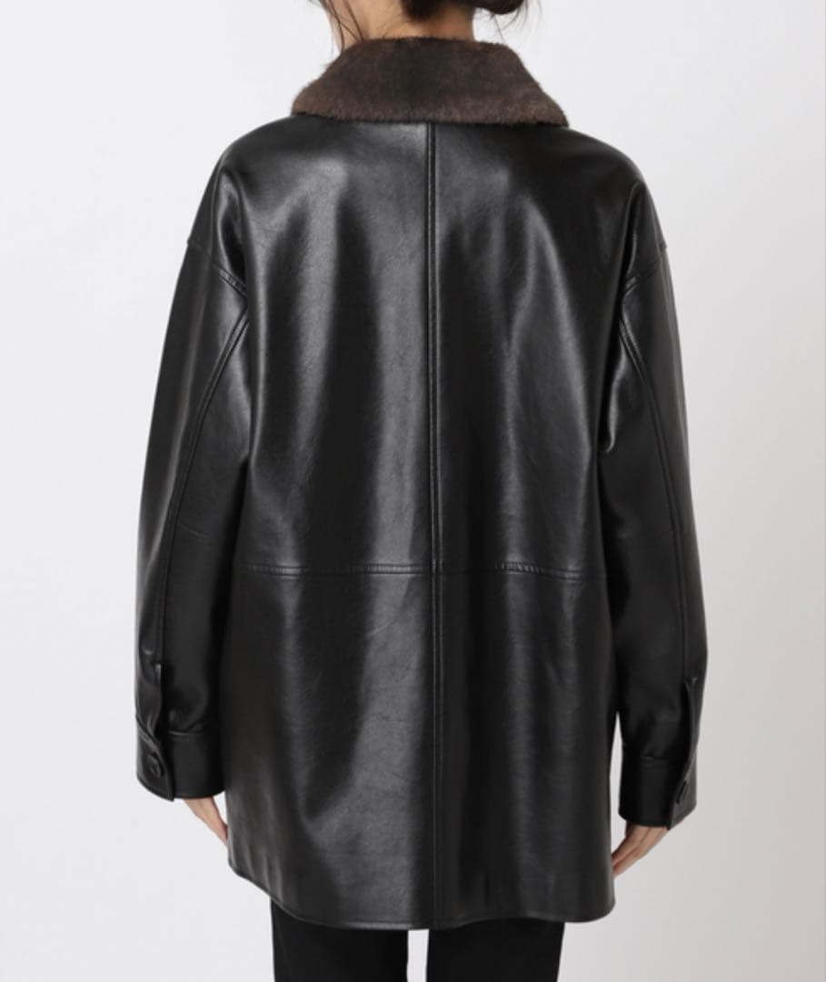 ウォッシャブルフェイクレザーファー襟付カバーオール