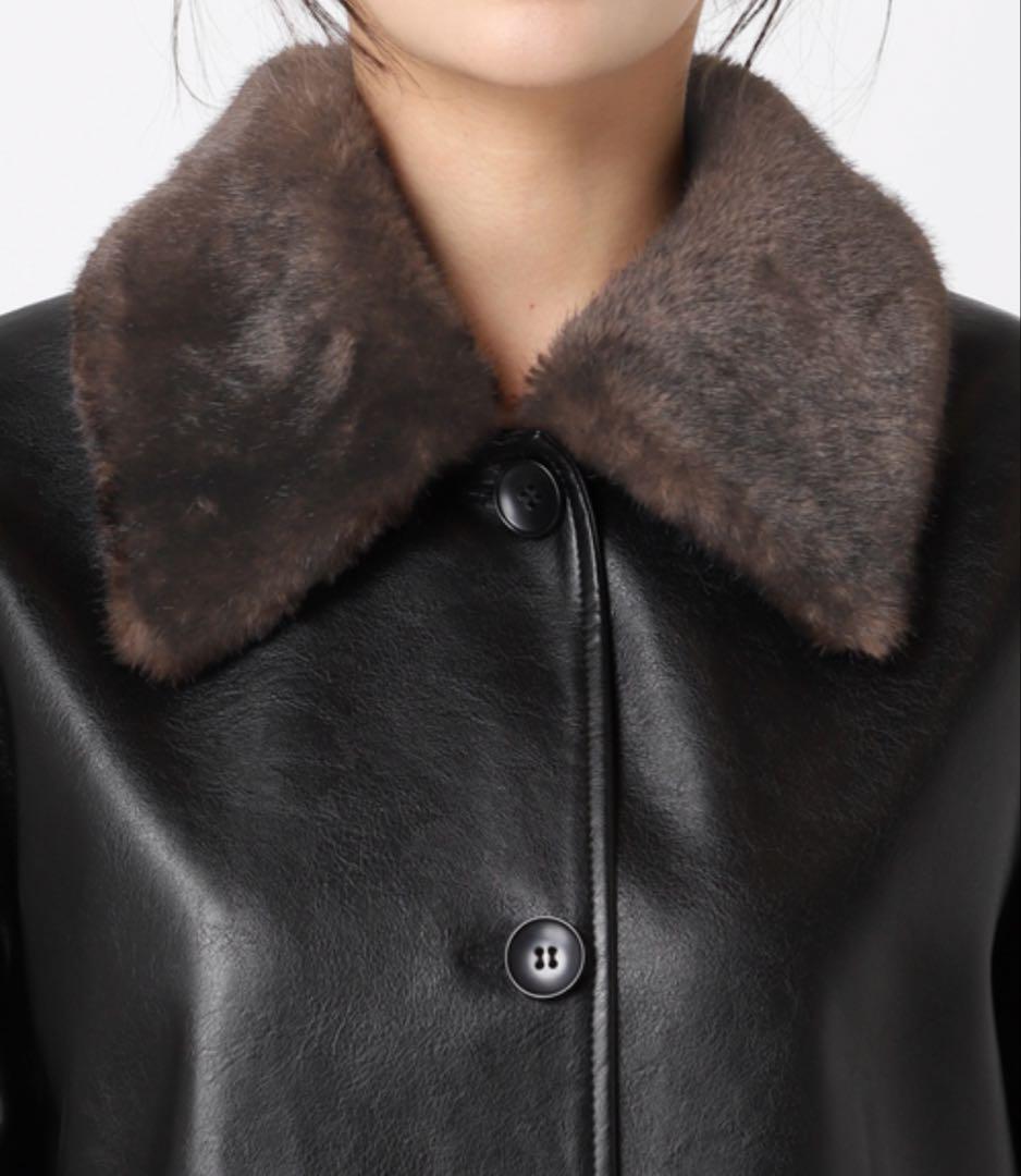 ウォッシャブルフェイクレザーファー襟付カバーオール