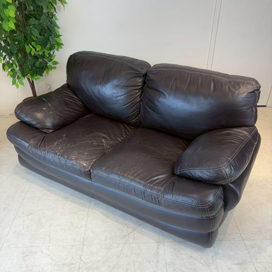 2人がけ　ワイドレザーソファ　アメリカン