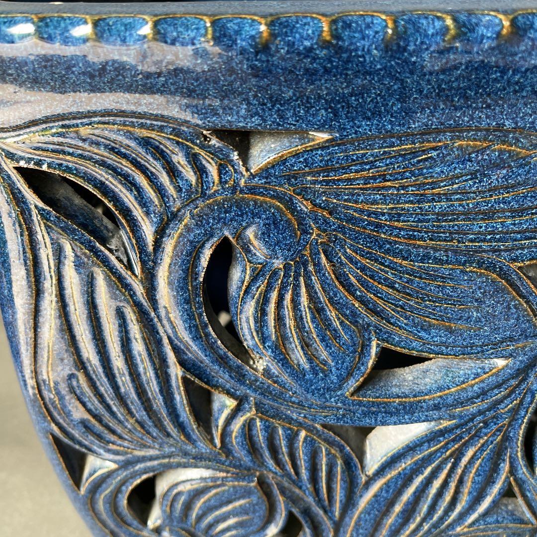 信楽焼傘立て  藍唐草 高さ４６cm