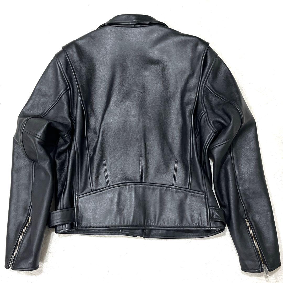 【美品 XL】NANKAI ダブルライダース 裏地総柄 ブラック レザー