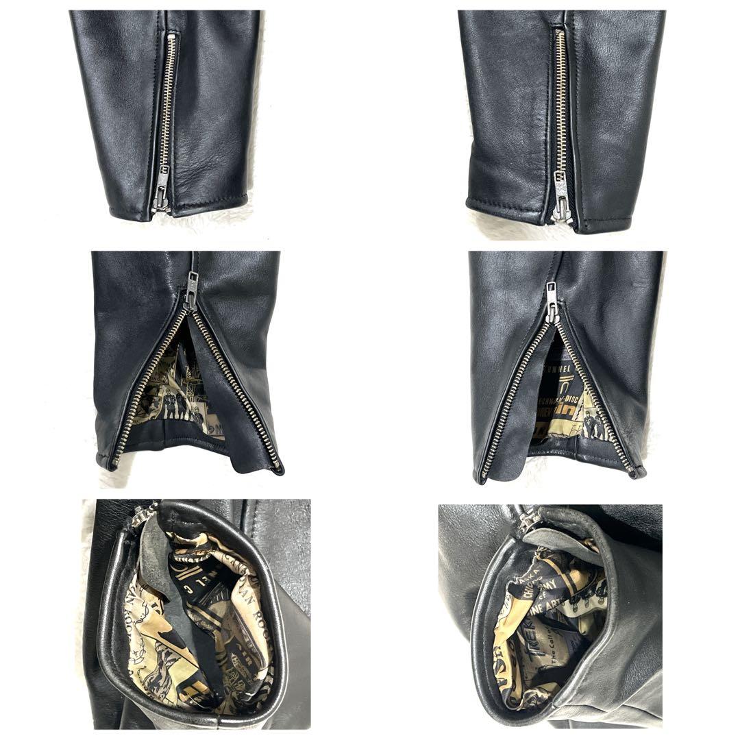 【美品 XL】NANKAI ダブルライダース 裏地総柄 ブラック レザー