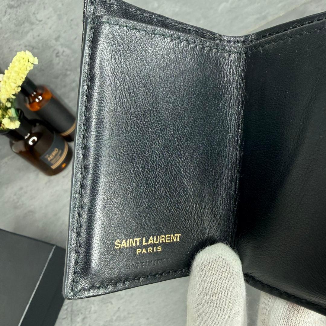 ★美品★サンローラン 三つ折り財布 Vステッチ キャビアスキン YSL ブラック