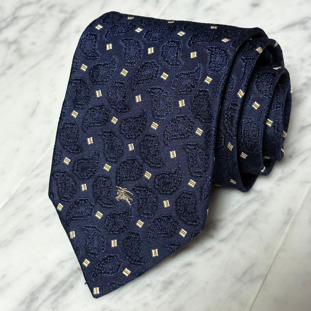 BURBERRY ネクタイ ネイビー ペイズリー柄 ロゴ柄
