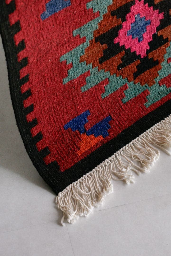 108cm×73cm キリムラグ　ウール　コットン　ネイティブ柄　アジアン